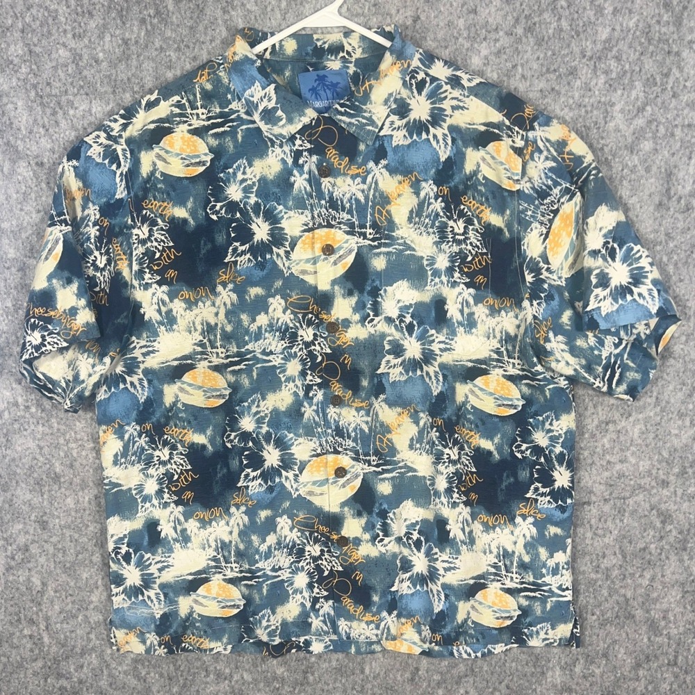 Margaritaville Men's XXL Silk Cheeseburger in Paradise Tropical Camp Shirt Blue
